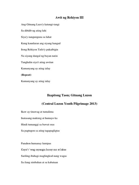 bongabon march lyrics|Awit NG Rehiyon III .